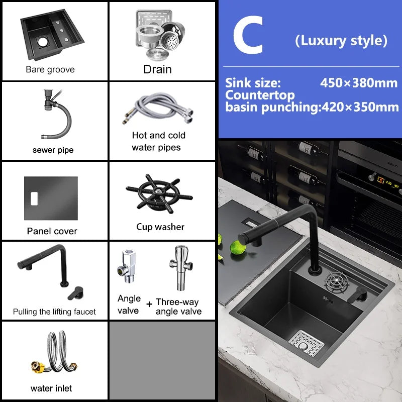 Stainless Steel Mini Hidden Sink Balcony Bar Apartment
