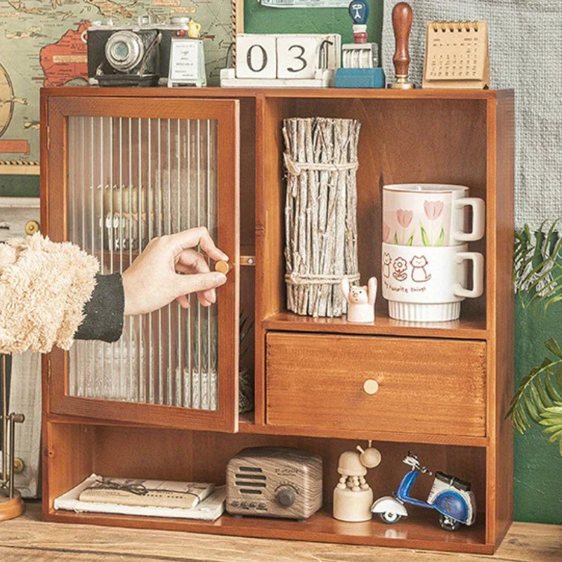 Retro Tabletop Display Cabinet - 3-Tier Glass &