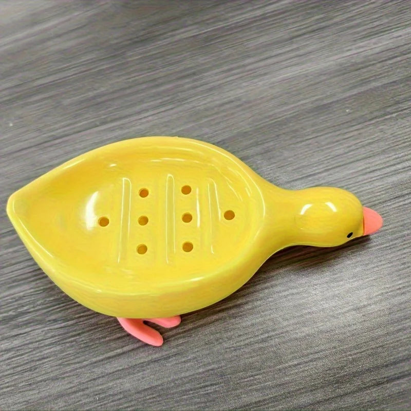Yellow White Duck-Shaped Soap Dish Oval-Shaped Bathroom Drain