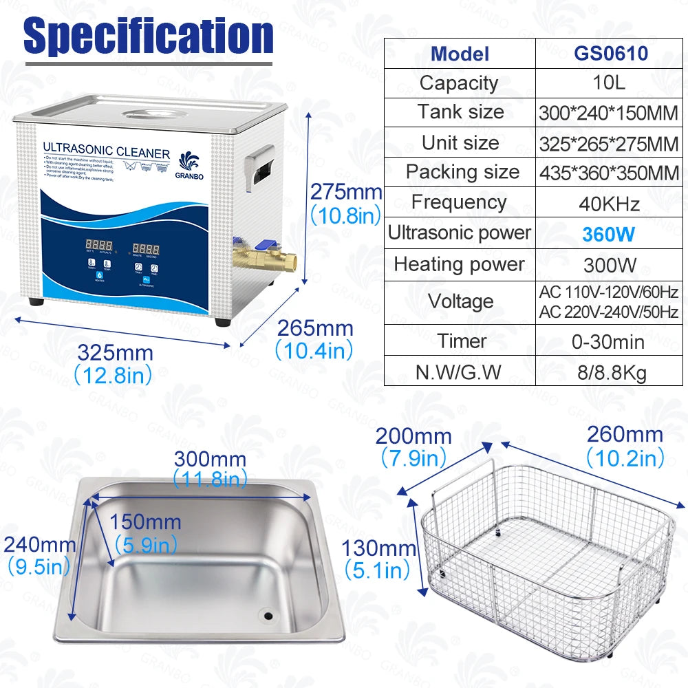 Ultrasonic Cleaner 10l Digital Degassing 240w 360w Ultrasound