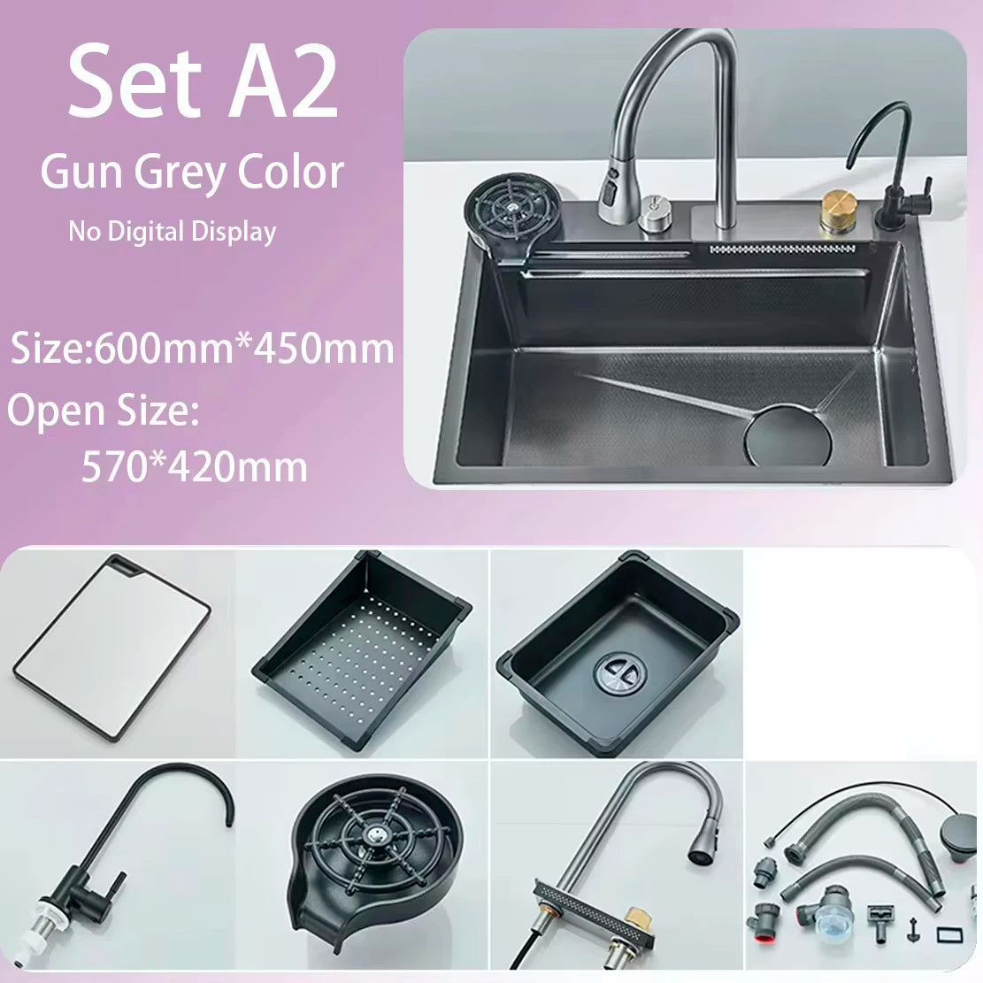 Stainless Steel Waterfall Sink Digital Display Large Sink