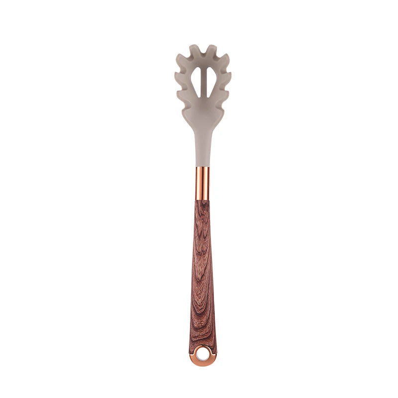 Wood Grain Handle Silicone Utensil Food Grade Non-Stick