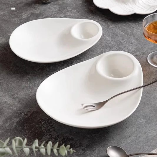 1pc White Ceramic Dumpling Plate Vinegar Dish Special