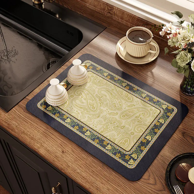 Retro Drying Mat Super-Absorbent Countertop Mat Tableware Drain
