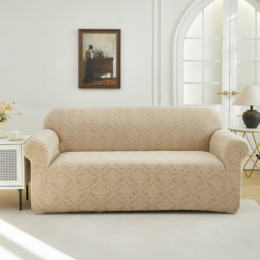 Polar Fleece Jacquard Sofa Cover Royal Floral Pattern