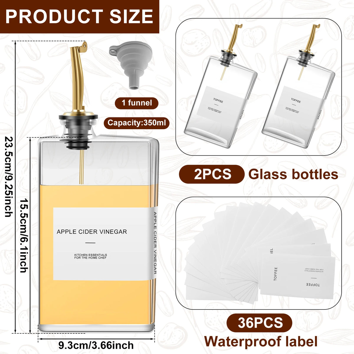 4pcs 500ml Olive Oil Dispenser Glass Bottle Transparent