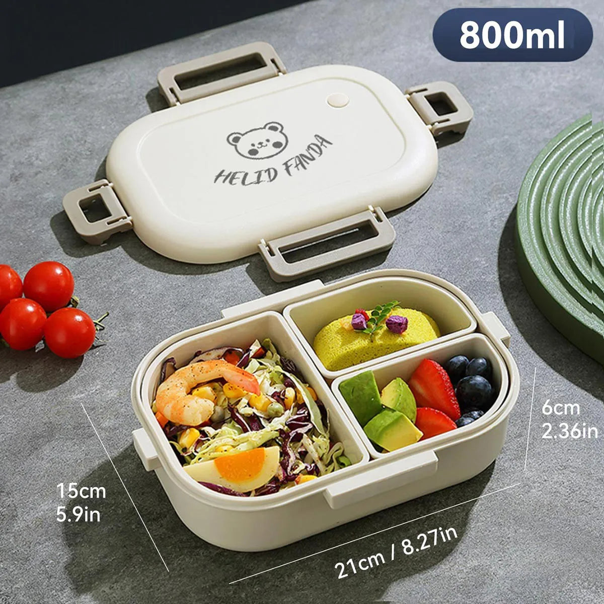 Cute Bear Plastic Divided Food Container Leak-Proof Detachable