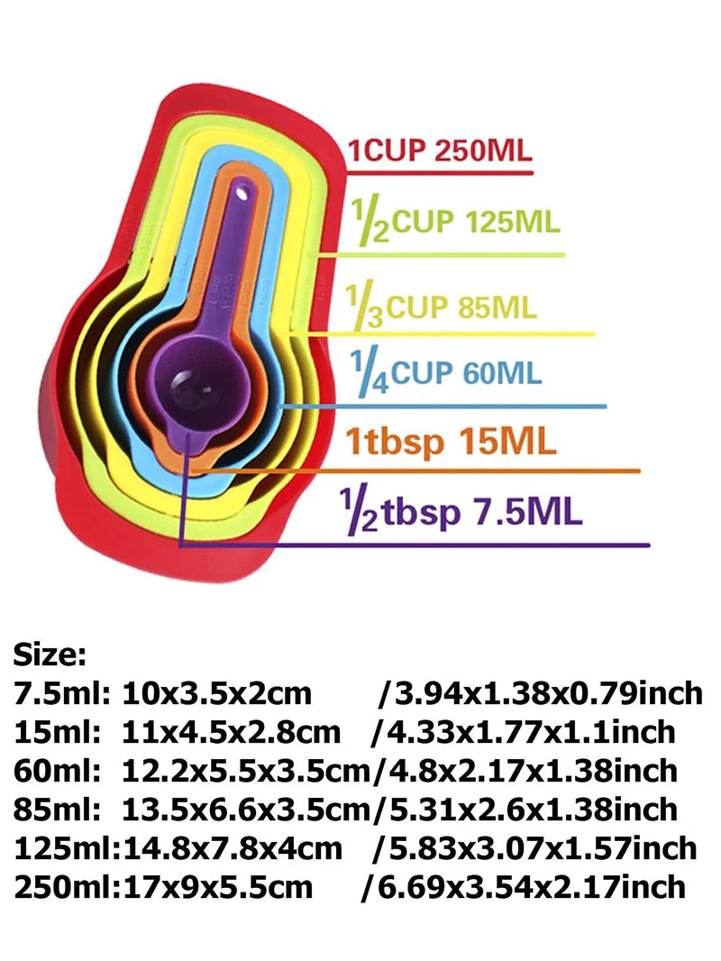 6pcs Color Measuring Cups Plastic Measuring Spoon Graduated