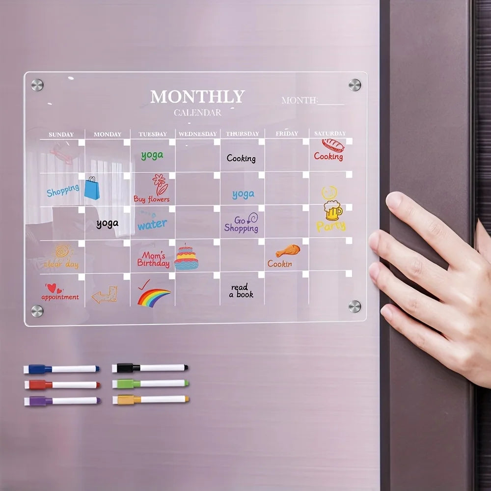Magnetic Acrylic Dry-Erase Calendar-Clear Planner Fridge Ideal