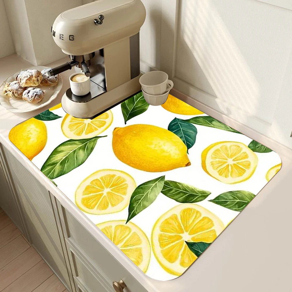 Lemon Printed Tableware Drying Mat Drain Pad Non-Slip