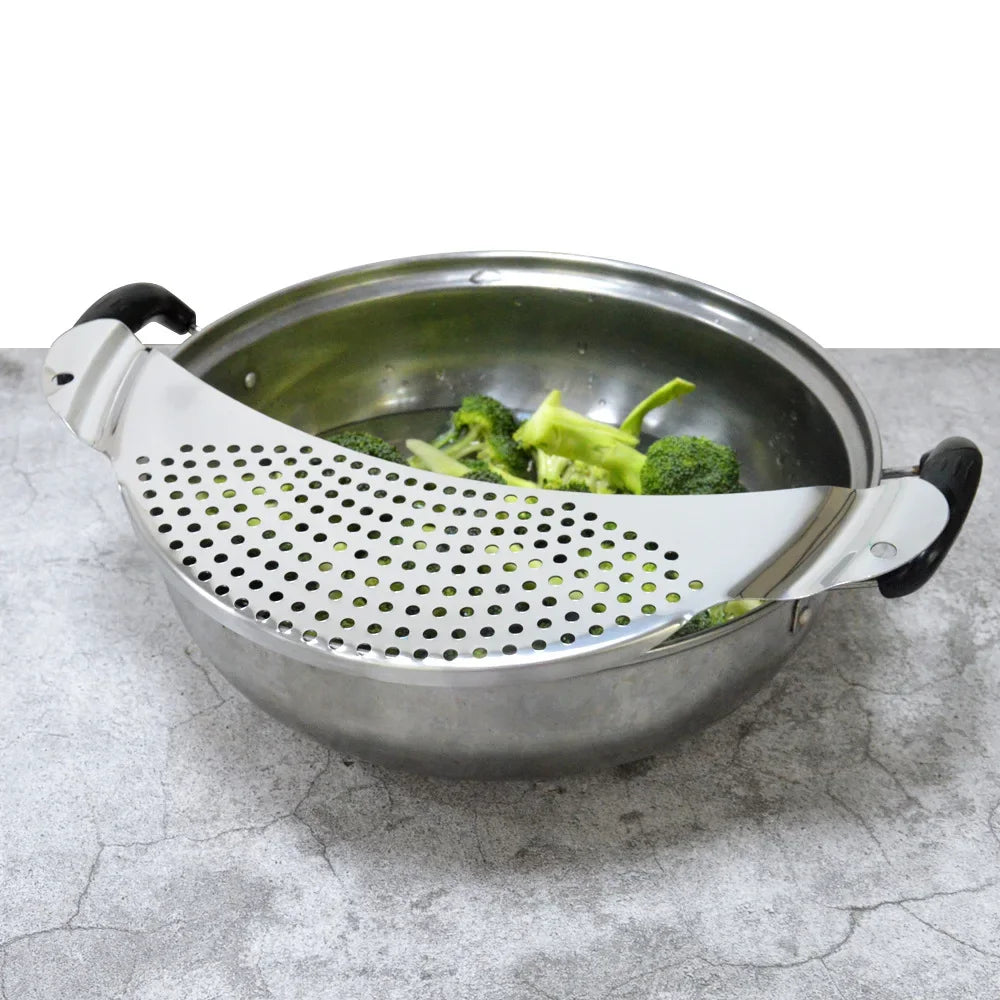 Stainless Steel Pan Pot Strainer Handle Pasta Drainer