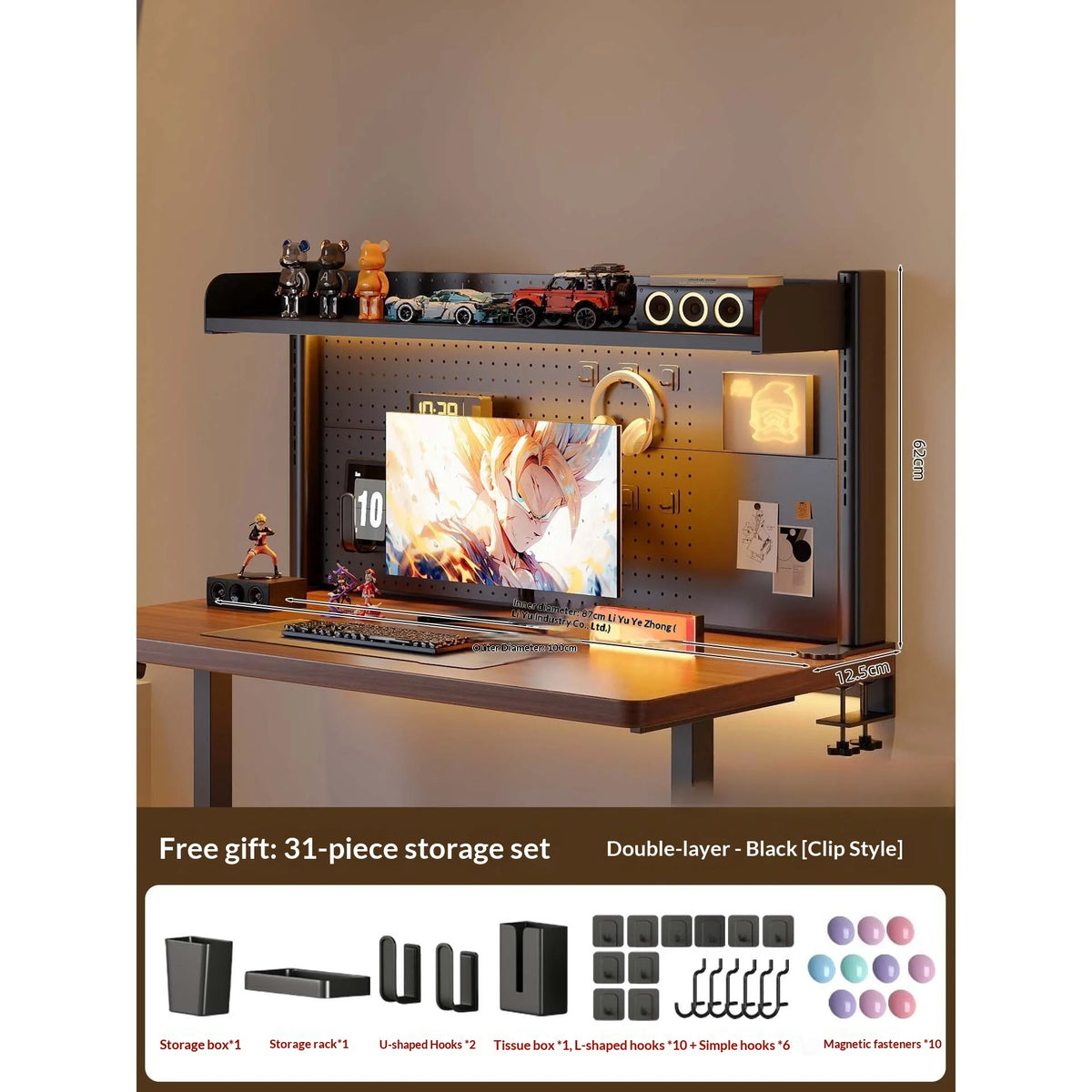 Clamp On Desk Shelf Pegboard Adjustable 2/3 Tier