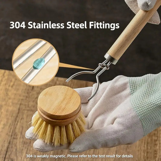 Wooden Handle Dish Brush Replacement Sisal Heads Cleaning