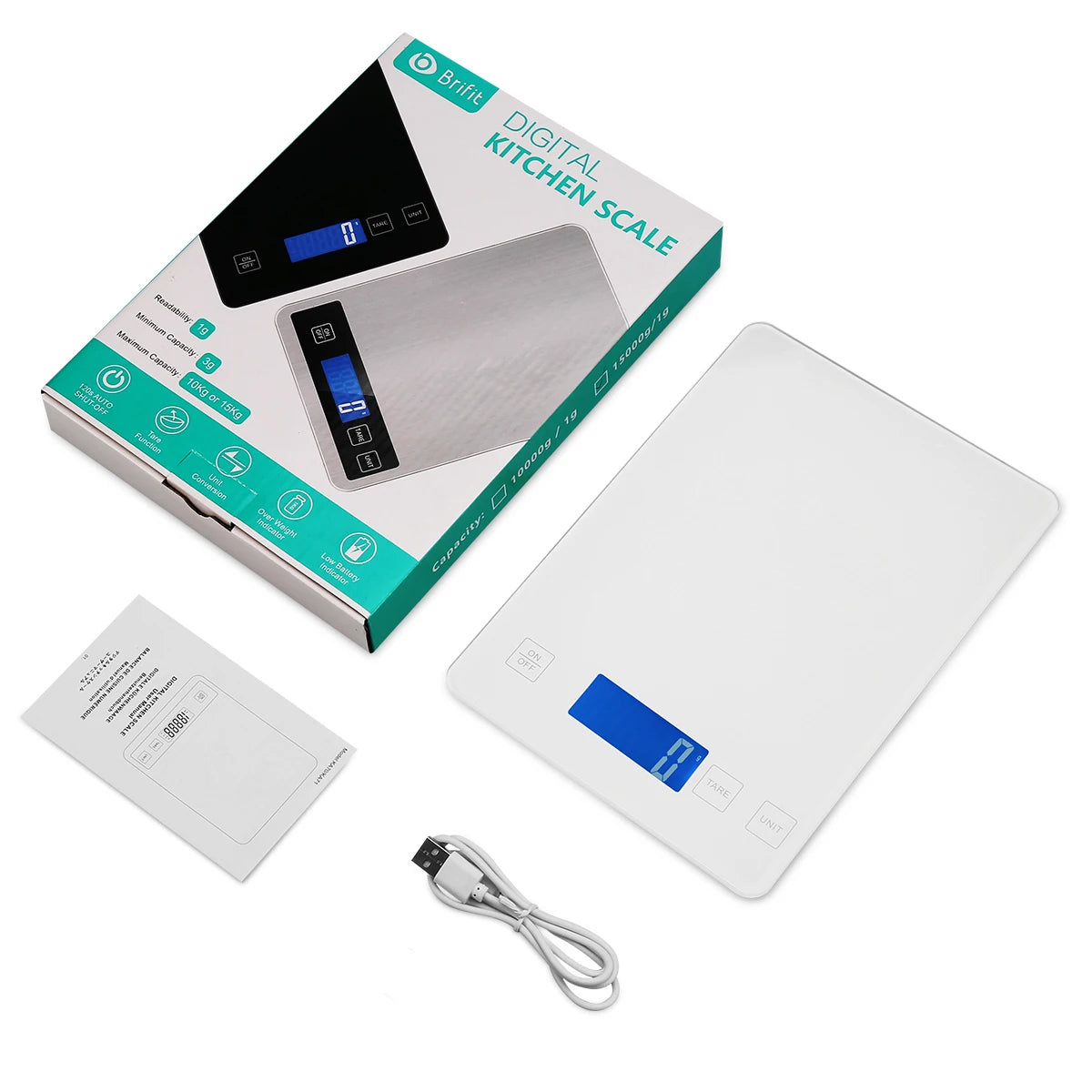 Digital Scale 1g-10kg Food Scale Waterproof Tempered Glass