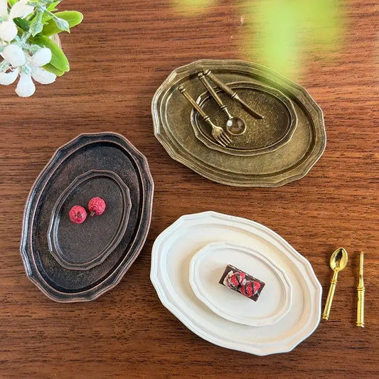 12 Dollhouse Mini Retro Oval Metal Dish Detailing