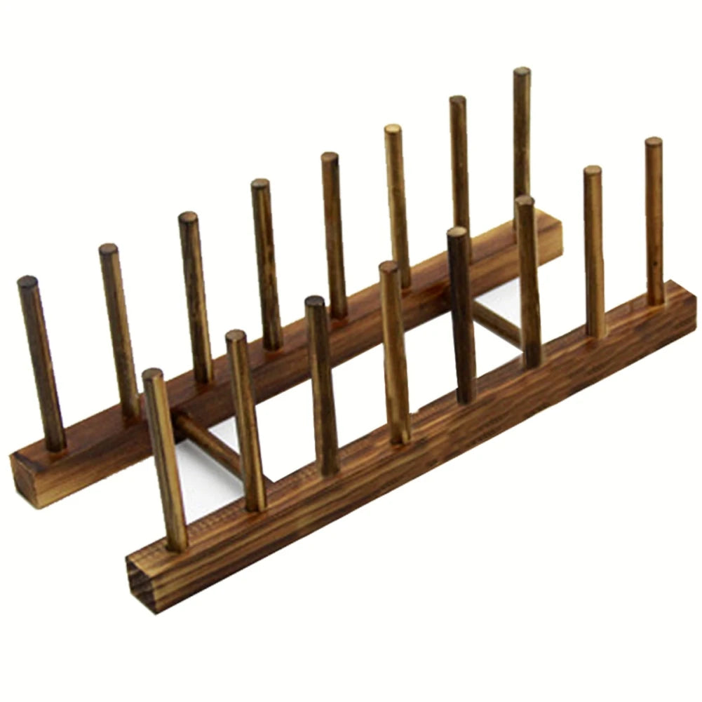 Wooden Dish Drain Rack Dinnerware Storage Organizer Tray