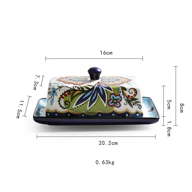 Nodic Style Hand-Painted Ceramic Butter Dish Lid Countertop