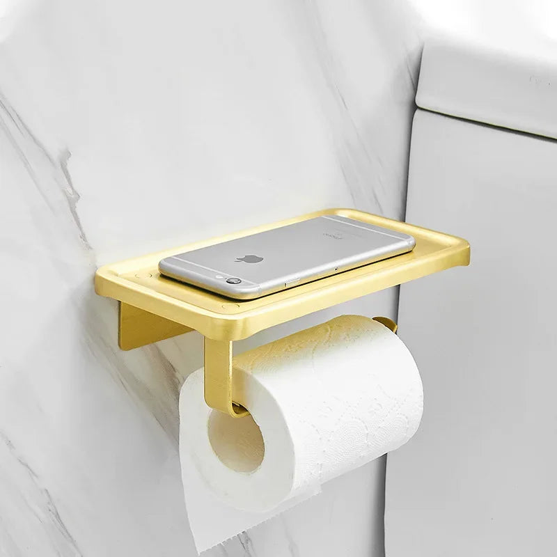 Bathroom Brushed Gold Aluminum Storage Rack Hardware Pendants