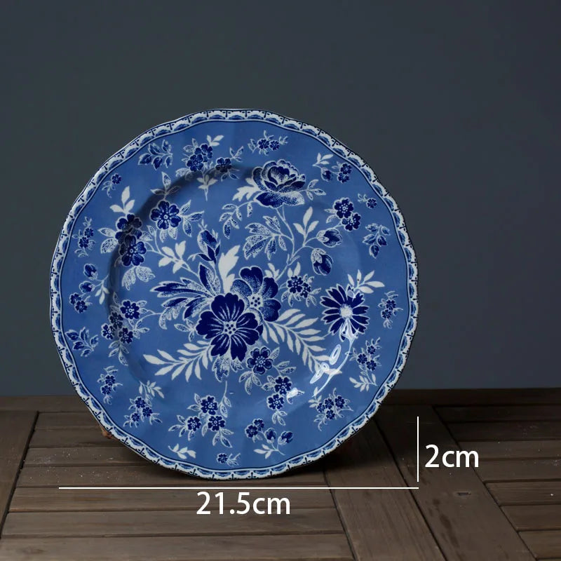 European Ceramic Dinner Plate Blue White Porcelain Decorative