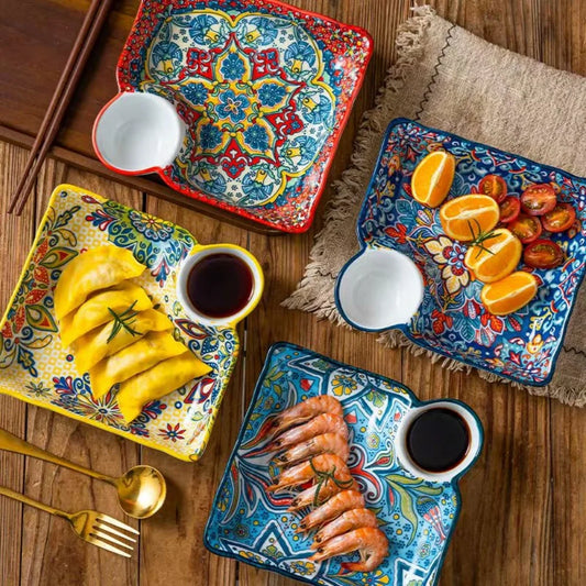 Bohemian Dumpling Plate Vinegar Dish Ceramic Plate Segmented