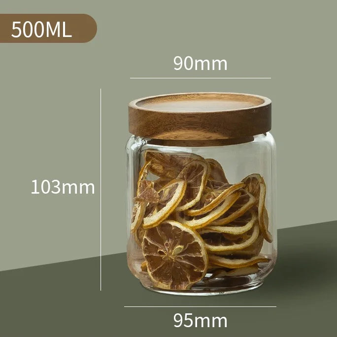 Wood Lid Glass Airtight Canister Storage Bottles Jars