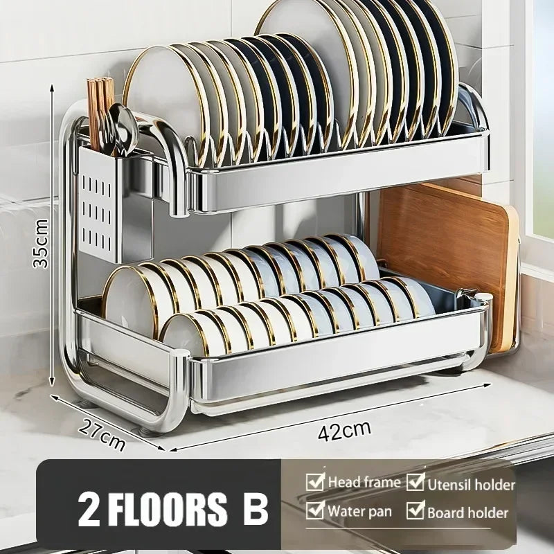 Dish Drying Rack Rustproof Big-Capacity Bowl Storage Shelf