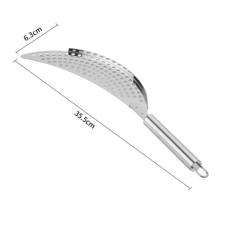 Stainless Steel Pot Strainer Colander Handle Held Crescent