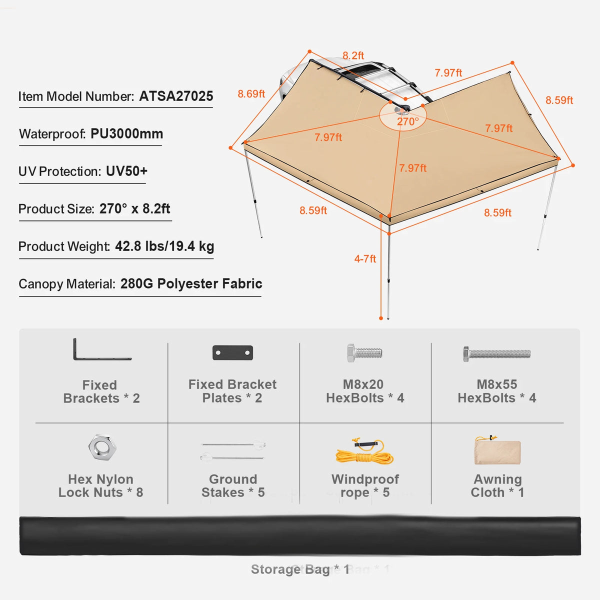 Succebuy Vehicle Awning Retractable Car Side Awning Car