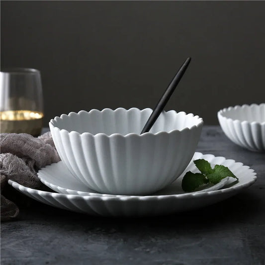 Japanese Style Chrysanthemum Ceramic Dinner Plate Rice Salad