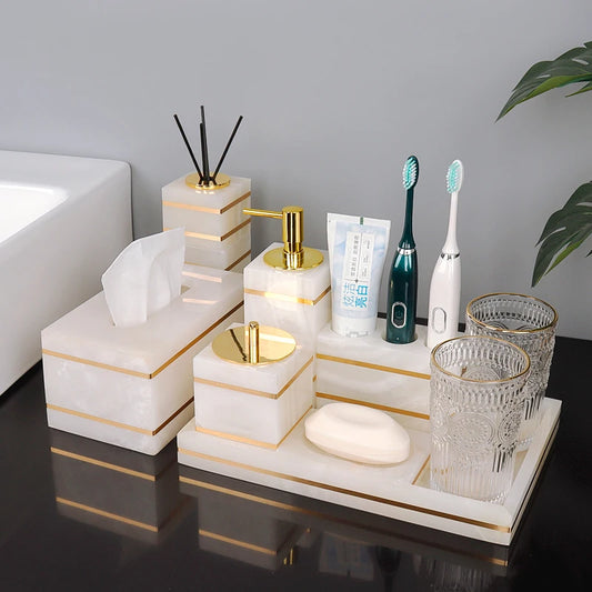 White Onyx Natural Marble Bathroom Gold Luxury Soap