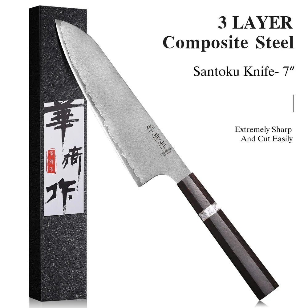 Inch Japanese Santoku Knife Layer Composite Steel Handmade