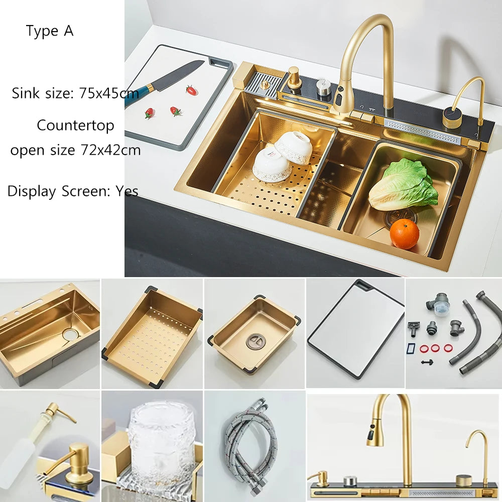 Brushed Golden Smart Digital Display Integrated Sink