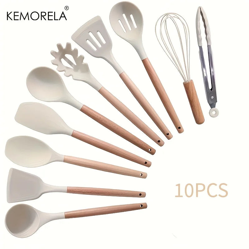 Kemorela 10pc Silicone Cooking Utensils Heat Resistant Non-Stick