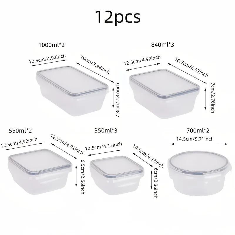 12/16/24pcs Reusable Food Storage Container Lid Sealed Plastic