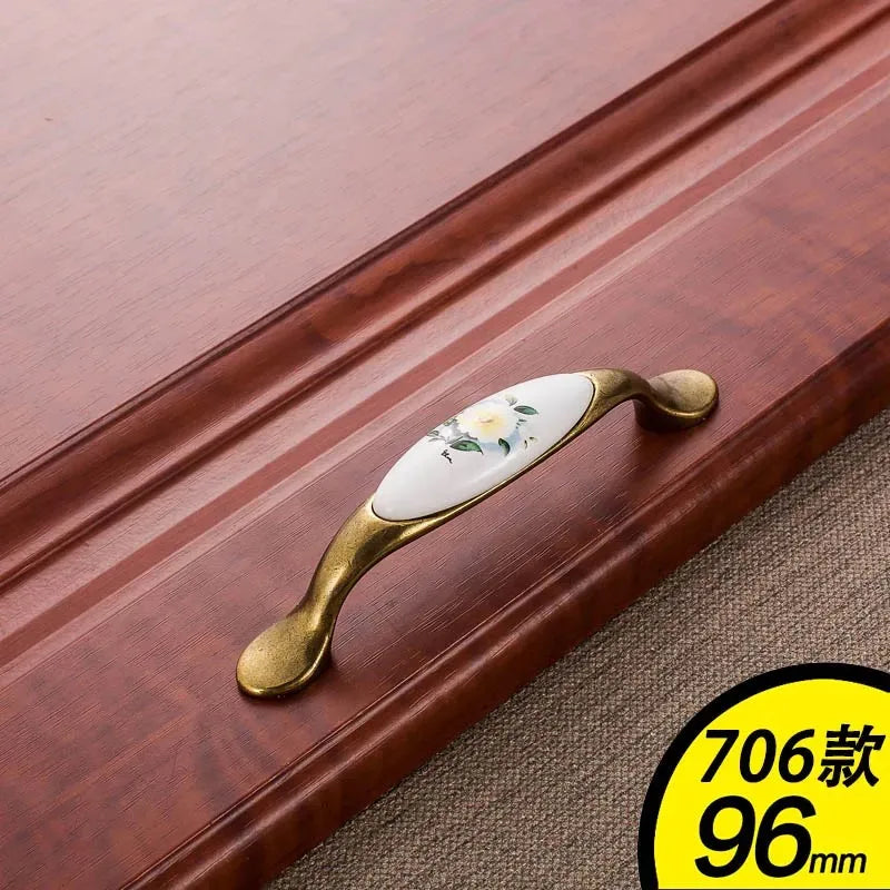 European Green Flower Ceramic Handles Cabinet Storage Dressers