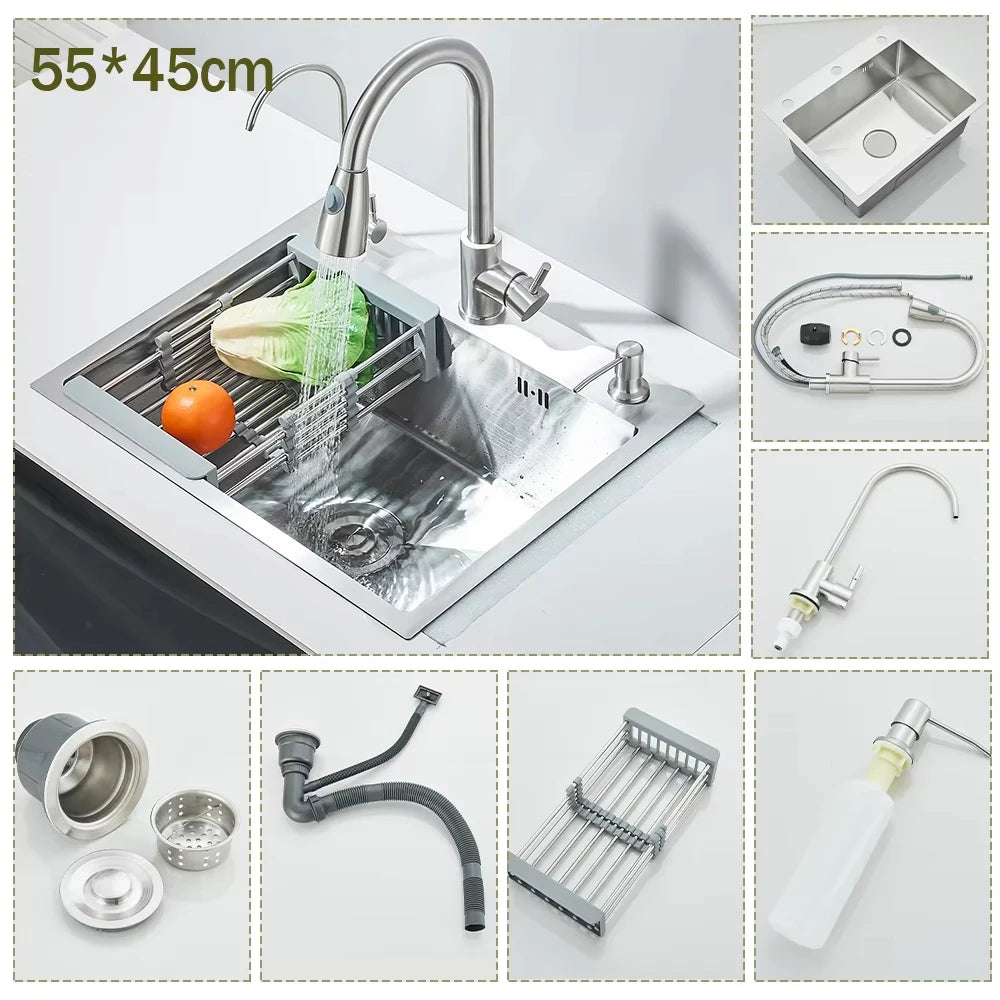 Stainless Steel Sink Large Integrated Faucet Sink Dish