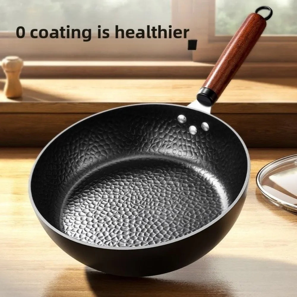 Hand Forged Cast Iron Pan Wooden Handle Uncoated