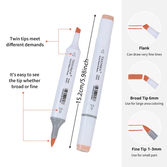 Touchnew Alcohol Markers Soft Brush Tip Brush Markers