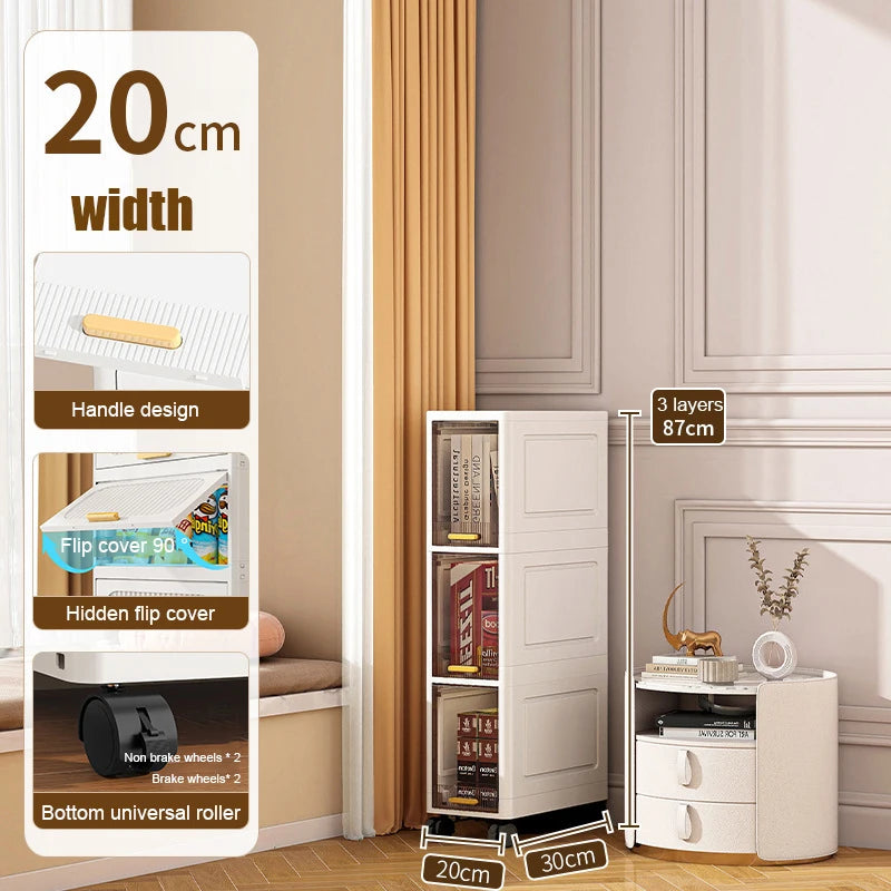 White Foldable Storage Cabinet Bathroom Organizer Slim Cabinet