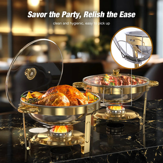 2/4 Pack Chafing Dishes Buffet 5qt Round Stainless