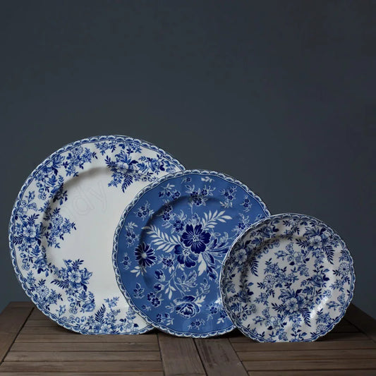 European Ceramic Dinner Plate Blue White Porcelain Decorative