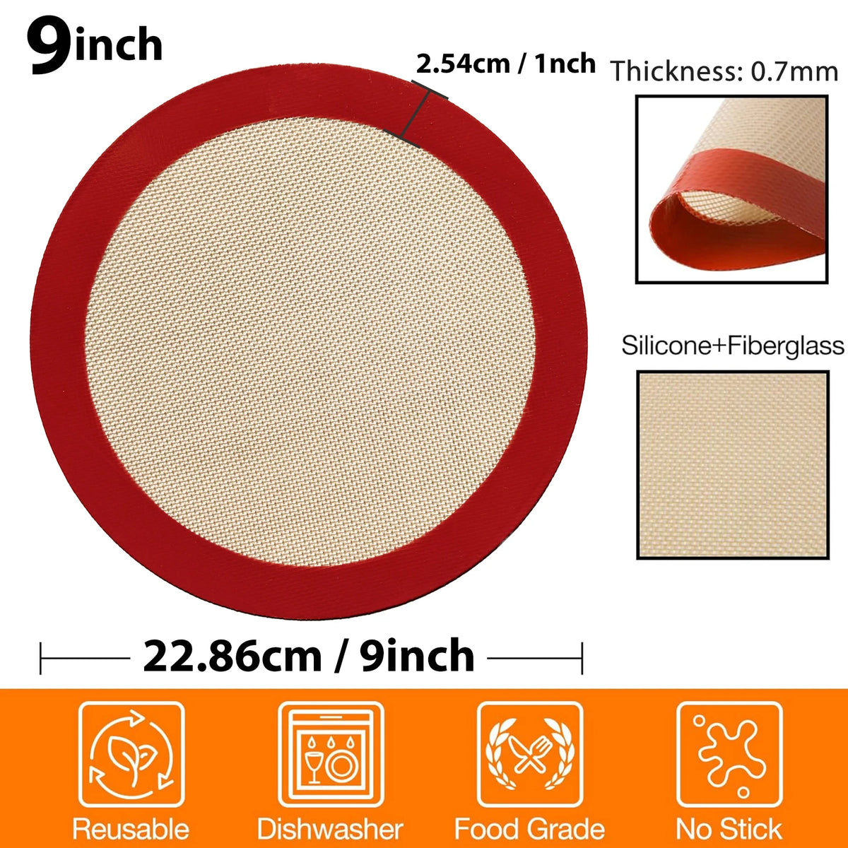 8/9/10inch Round Silicone Baking Mat Non-Stick Reusable Sheet