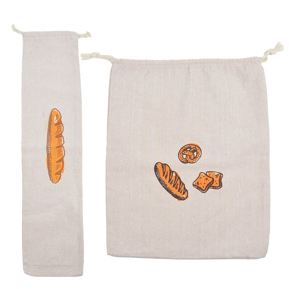 Reusable Drawstring Linen Bread Bags Large Washable Storage