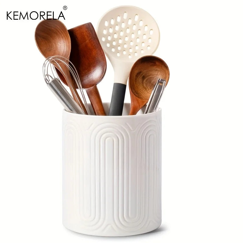 Ceramic Utensil Holder Organizer - Countertop Storage Jar