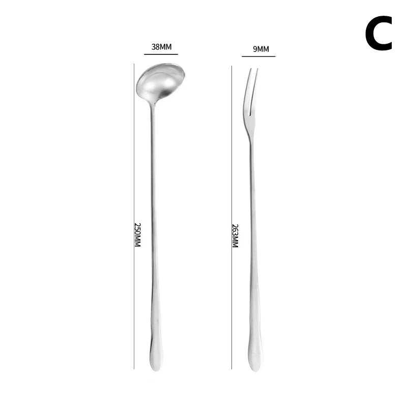 2pcs Stainless Steel Long Handle Pickle Fork Spoon