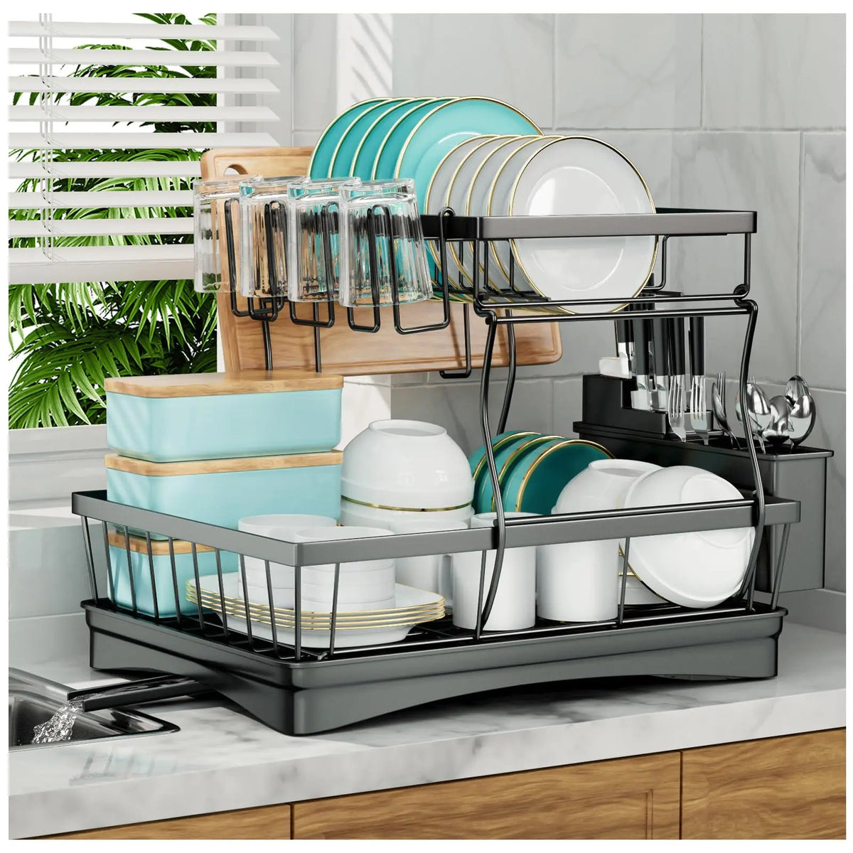 Large 2-Tier Dish Drying Rack Countertops Removable