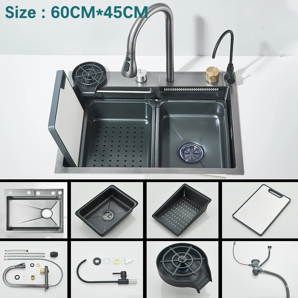 304 Stainless Steel Waterfall Sink Digital Display Large
