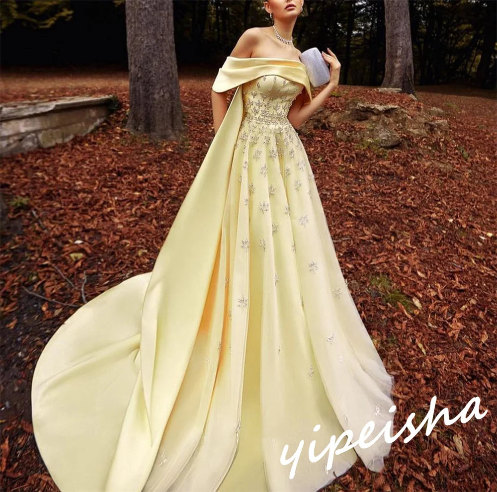Customized Exquisite Off-The-Shoulder Ball Gown Sweep/Brush Es