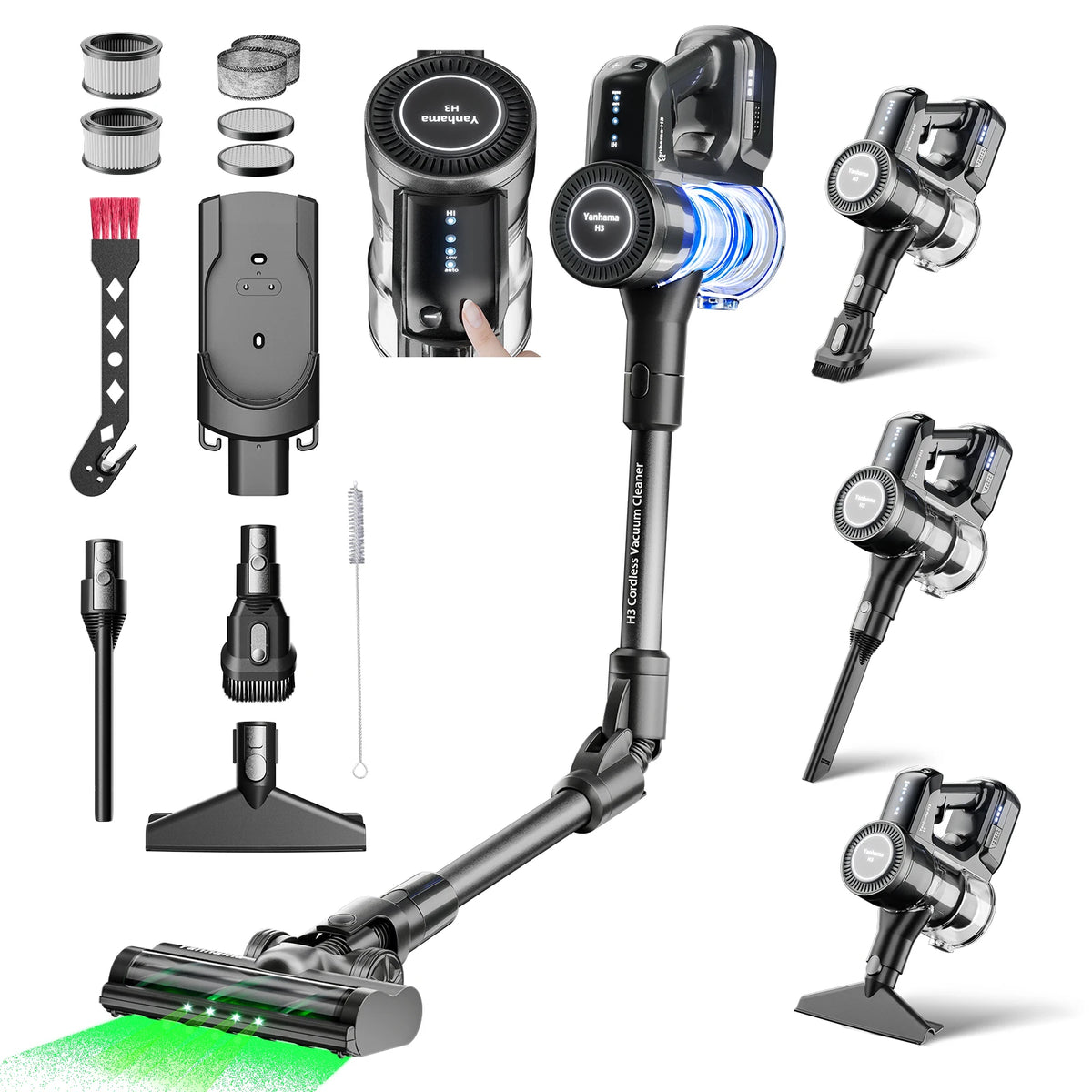 Yanhama 65kpa/600w 180 Foldable Cordless Vacuum Anti-Tangle Brush