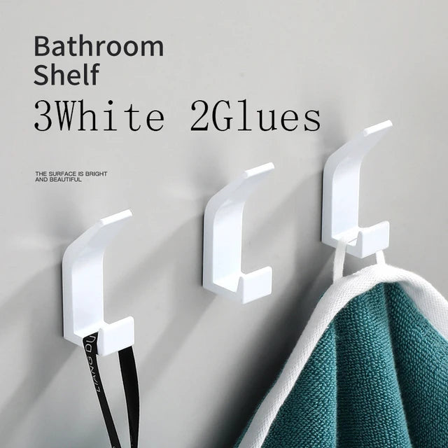 No Drilling Double Hook Black White Robe Towel